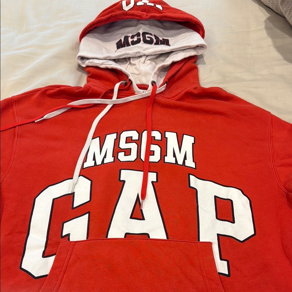 MSGM Red Hoodie with White Lettering